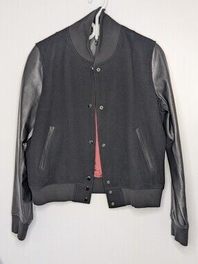 Rag & Bone Varsity Black Wool and Leather Bomber Jacket Women's Large